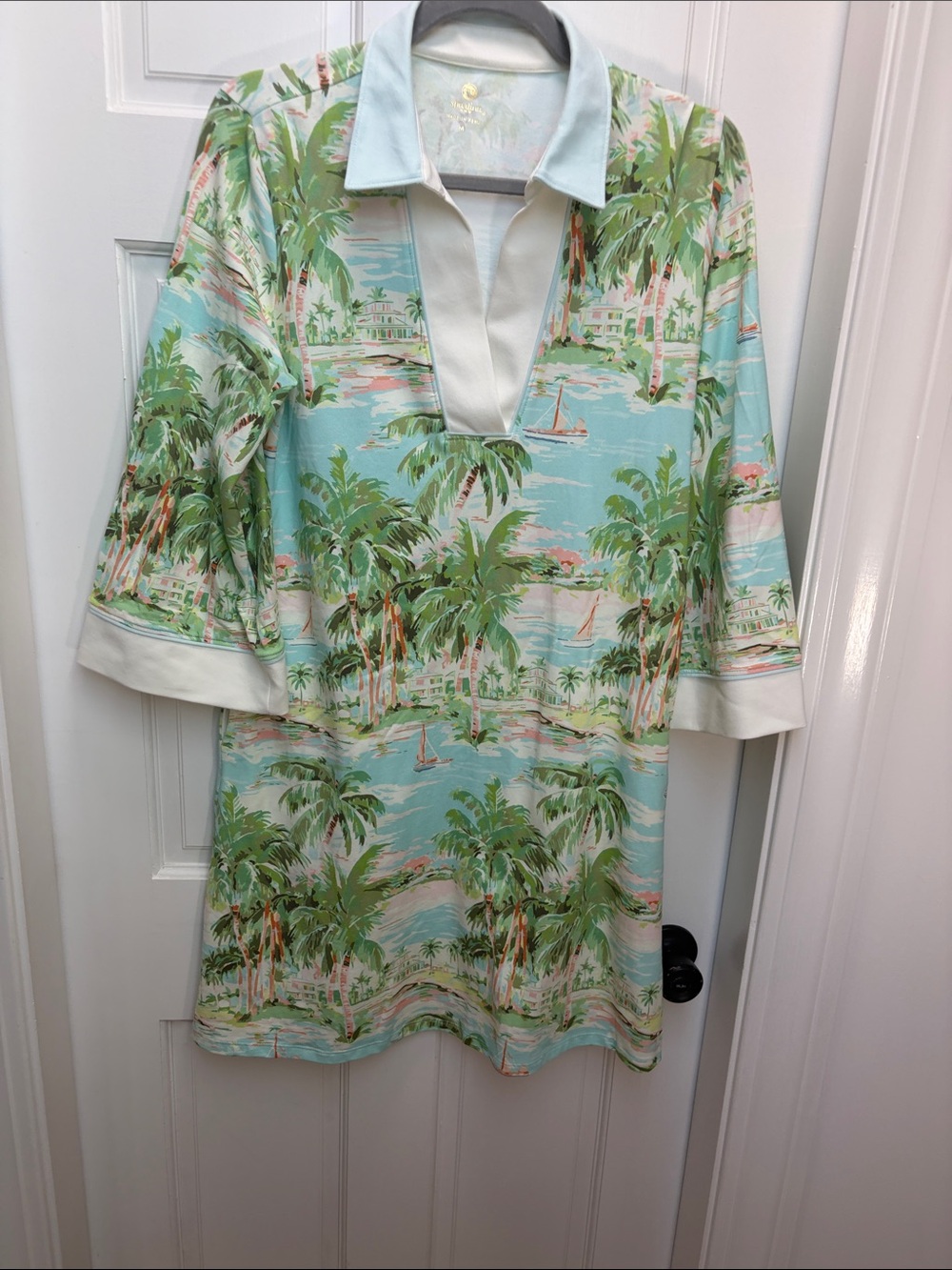 Spartina 449 Palm & Sailboat Tunic Dress in Aqua and Green